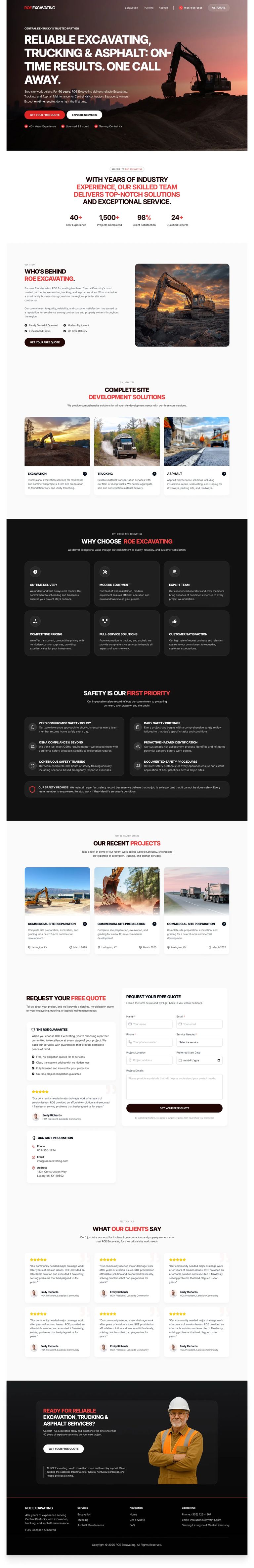 ROE Excavating full-page design